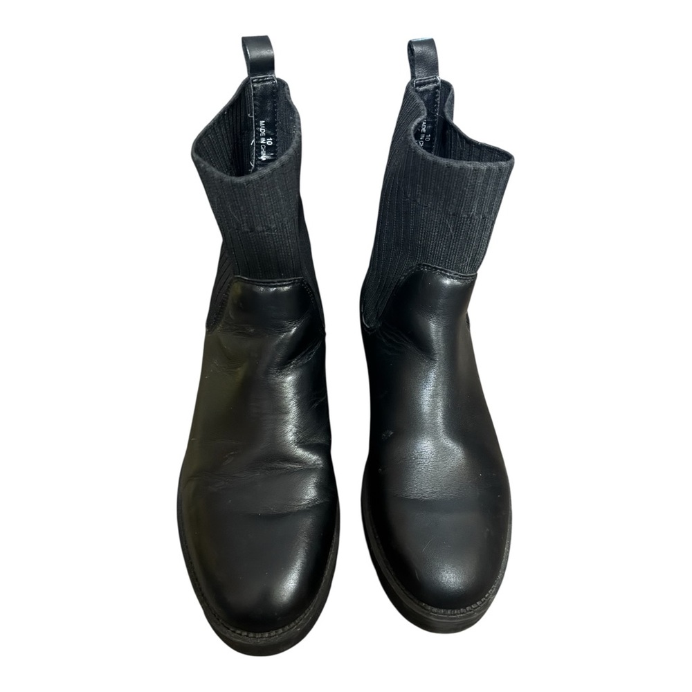 Blondo Hallie Waterproof Chelsea Boots Black Leather Knit Sock Lug Sole Sz 10 - Picture 2 of 8